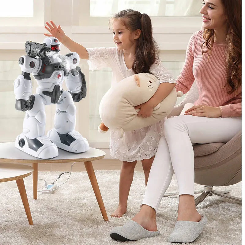 Daugiafunkcis nuotoliniu būdu valdomas robotas, šaudantis strėlytėmis ir skleidžiantis garų efektą, su pultu ir programavimo funkcija