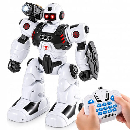 Daugiafunkcis nuotoliniu būdu valdomas robotas, šaudantis strėlytėmis ir skleidžiantis garų efektą, su pultu ir programavimo funkcija