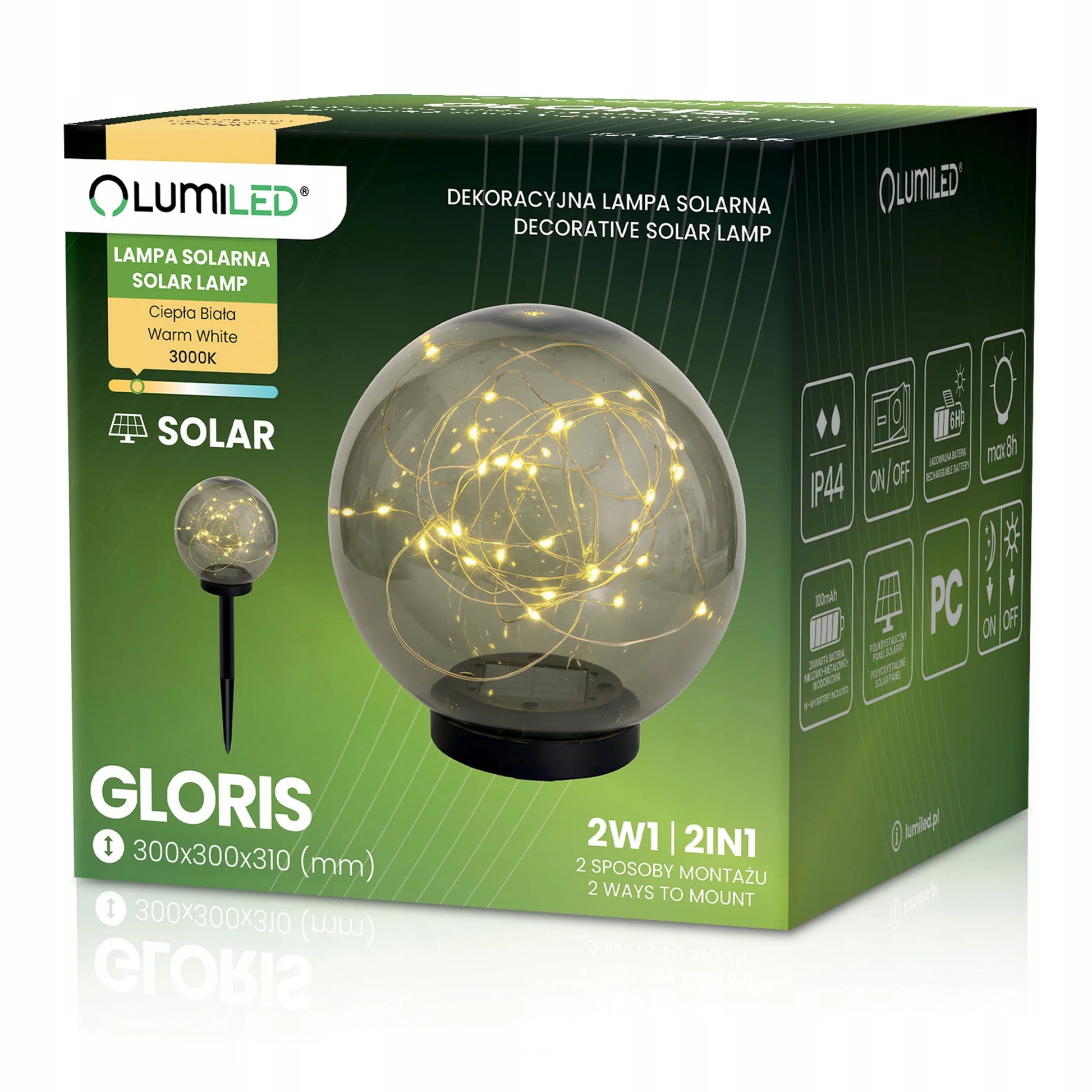 Dekoracinis LED saulės energija maitinamas sodo šviestuvas, įsmeigiamas į žemę, 30 cm