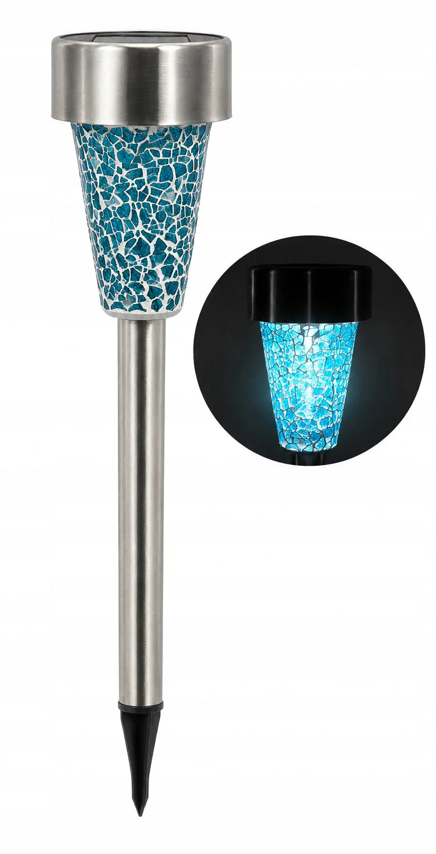 Dekoracinis saulės energija maitinamas LED šviestuvas Gardenic Mozaika, mėlynas stiklas, 37 cm