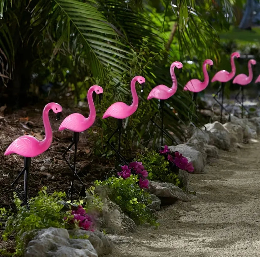 Dekoratyvinė saulės energija varoma LED sodo lempa Flamingas 53 cm
