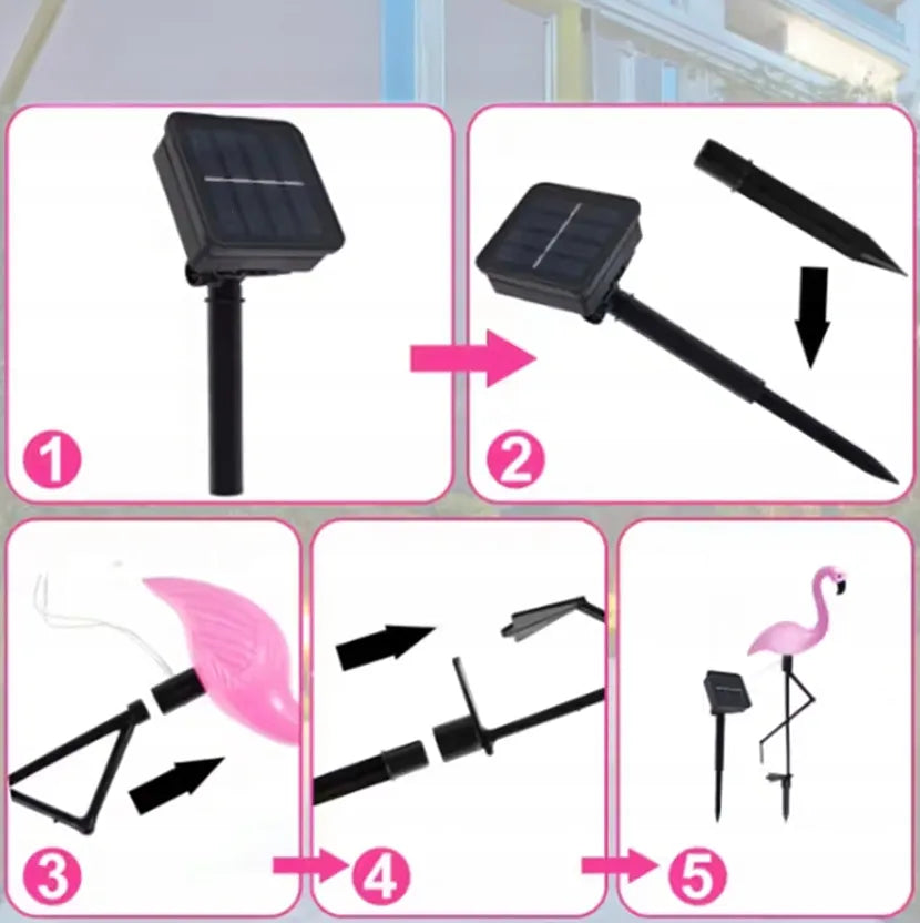 Dekoratyvinė saulės energija varoma LED sodo lempa Flamingas 53 cm