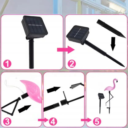 Dekoratyvinė saulės energija varoma LED sodo lempa Flamingas 53 cm