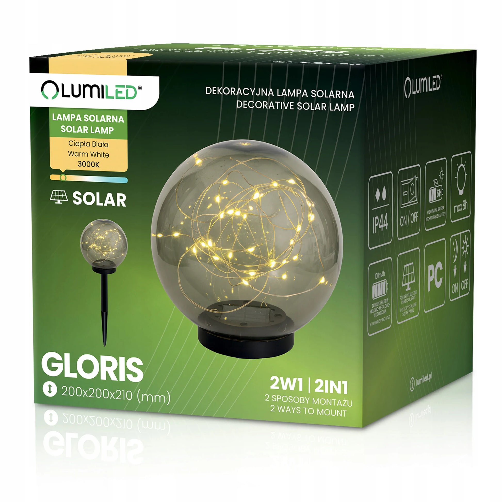 Dekoratyvinis lauko saulės energija maitinamas LED šviestuvas-burbulas, 20 cm
