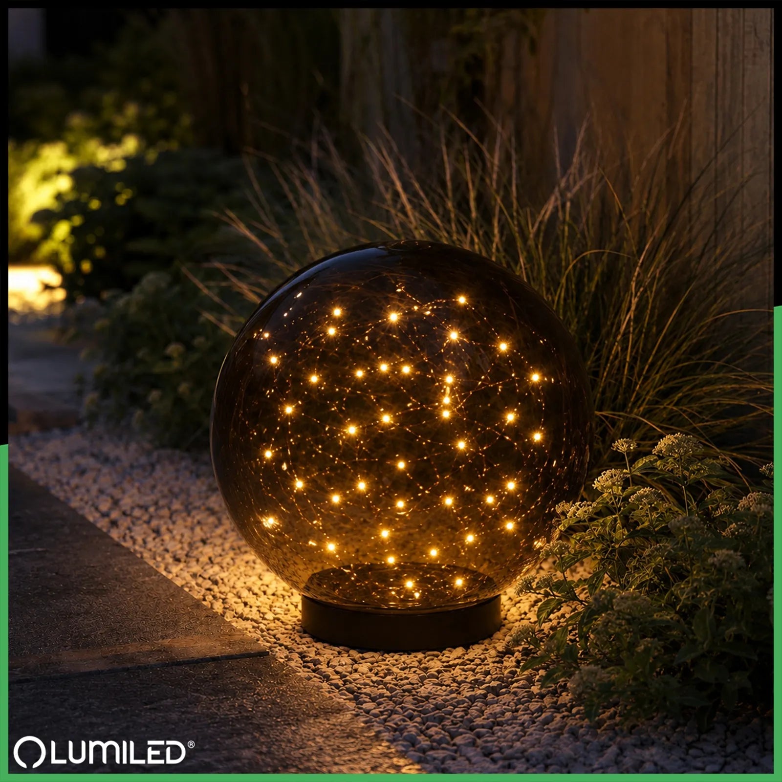 Dekoratyvinis lauko saulės energija maitinamas LED šviestuvas-burbulas, 20 cm