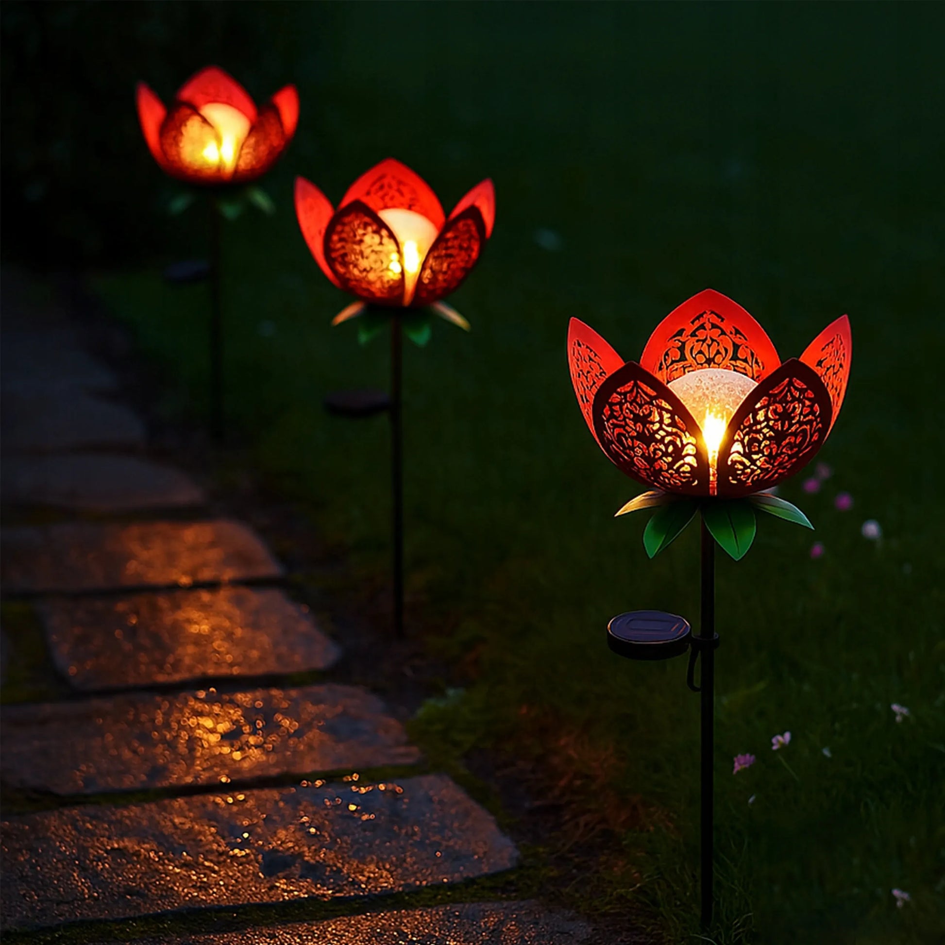 Dekoratyvinis LED saulės energijos sodo šviestuvas Lotoso žiedas