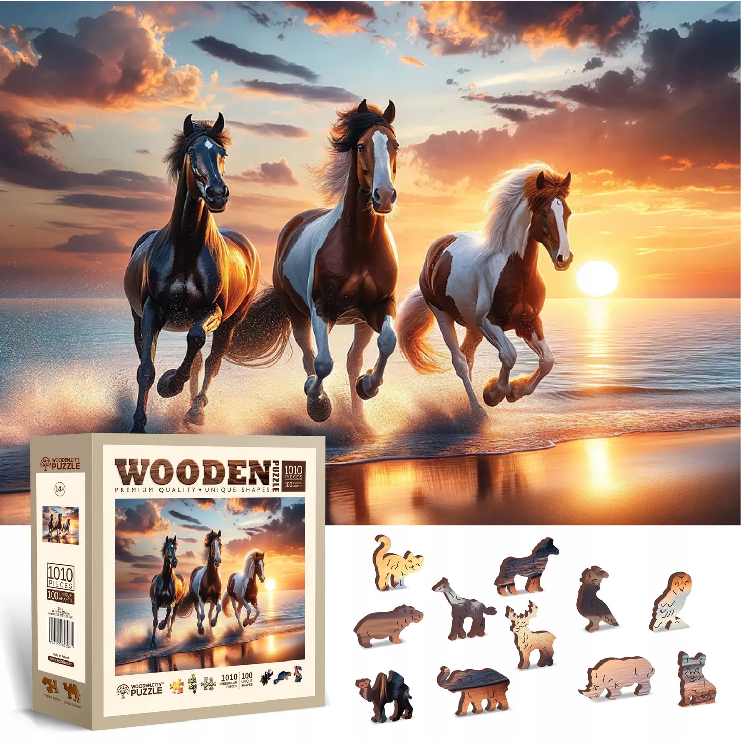 Dėlionė WoodenCity gyvūnai 1000 detalių Laukinių arklių paplūdimys NB 0804-XL