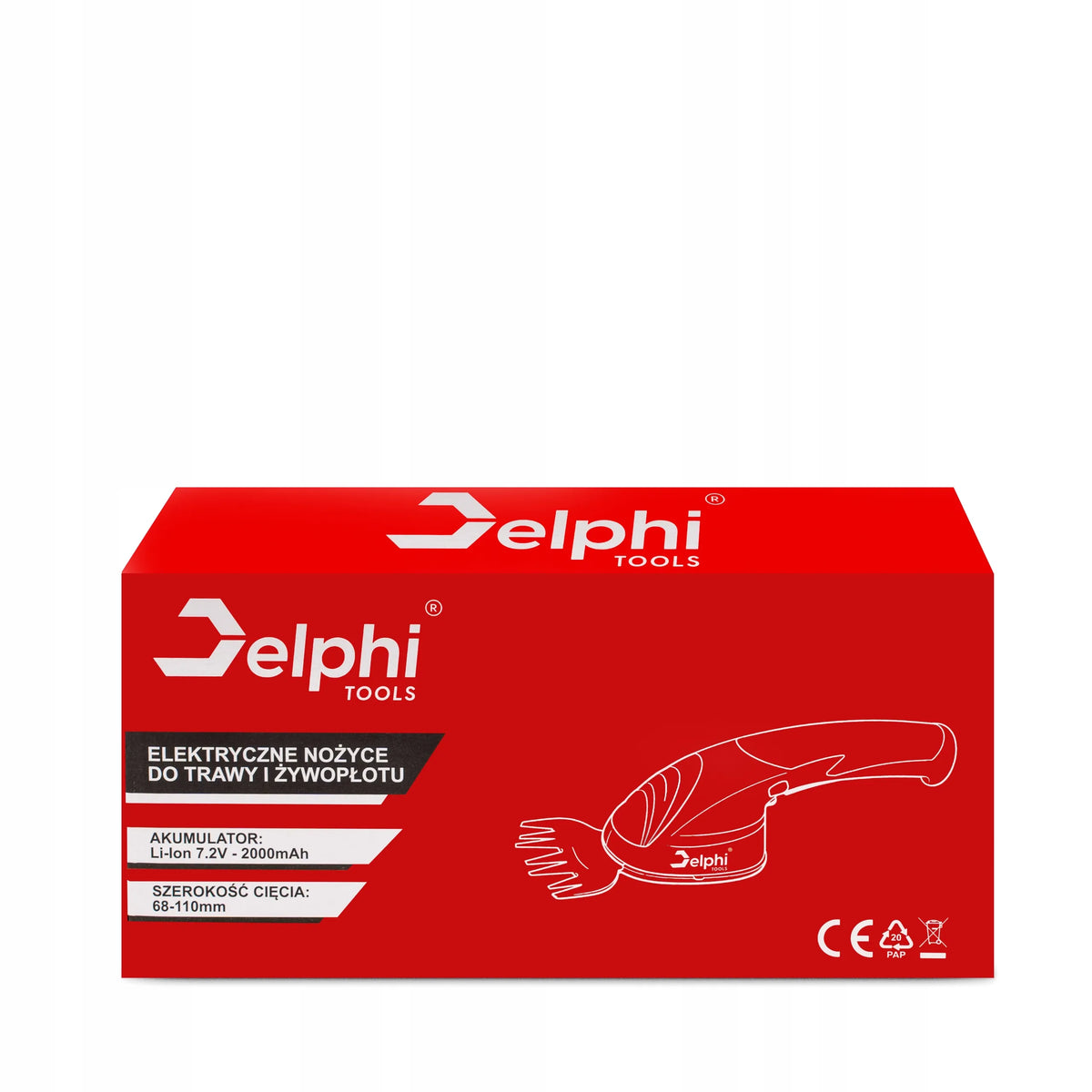 „Delphi Tools“ akumuliatorinės žolės ir gyvatvorių žirklės, USB-C, 2 Ah, su 2 peiliais