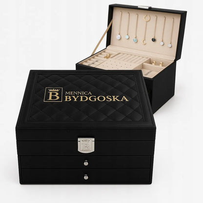 Didelė papuošalų dėžutė juoda elegantiška dėžutė organizatorius kasetė