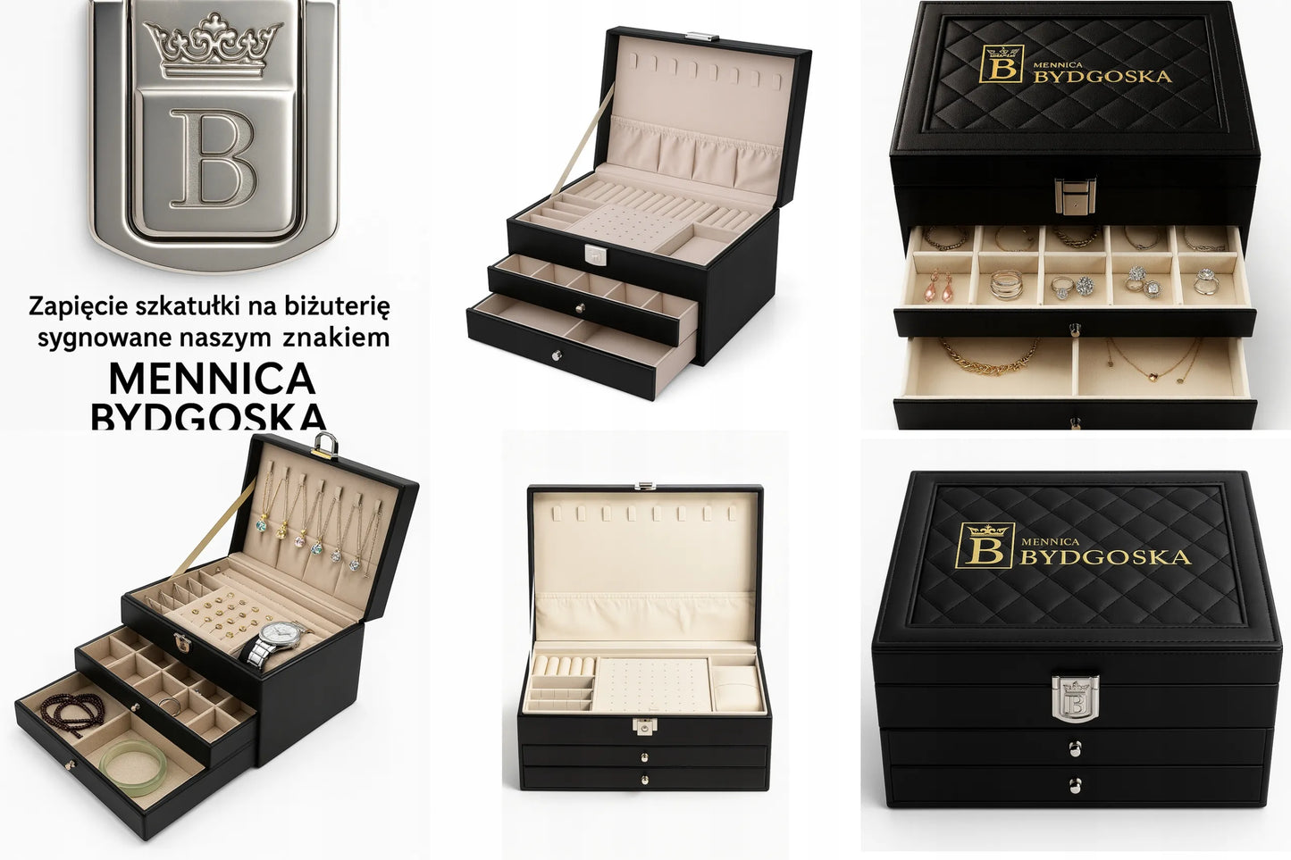 Didelė papuošalų dėžutė juoda elegantiška dėžutė organizatorius kasetė