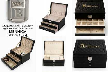 Didelė papuošalų dėžutė juoda elegantiška dėžutė organizatorius kasetė