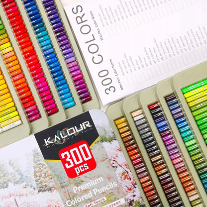 Didelis 300 „Kalour“ spalvotų pieštukų rinkinys, mokyklinis, dovana vaikui