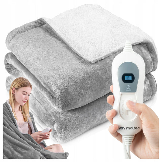 Didelis elektrinis šildomasis pledas Maltec CozyHeat120W Grey, 180 × 130 cm, su laikmačiu ir valdikliu