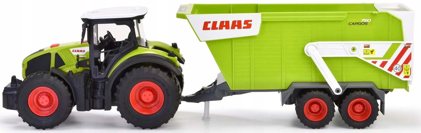 Didelis interaktyvus traktorius su priekaba Claas su šviesos ir garso efektais 64 cm