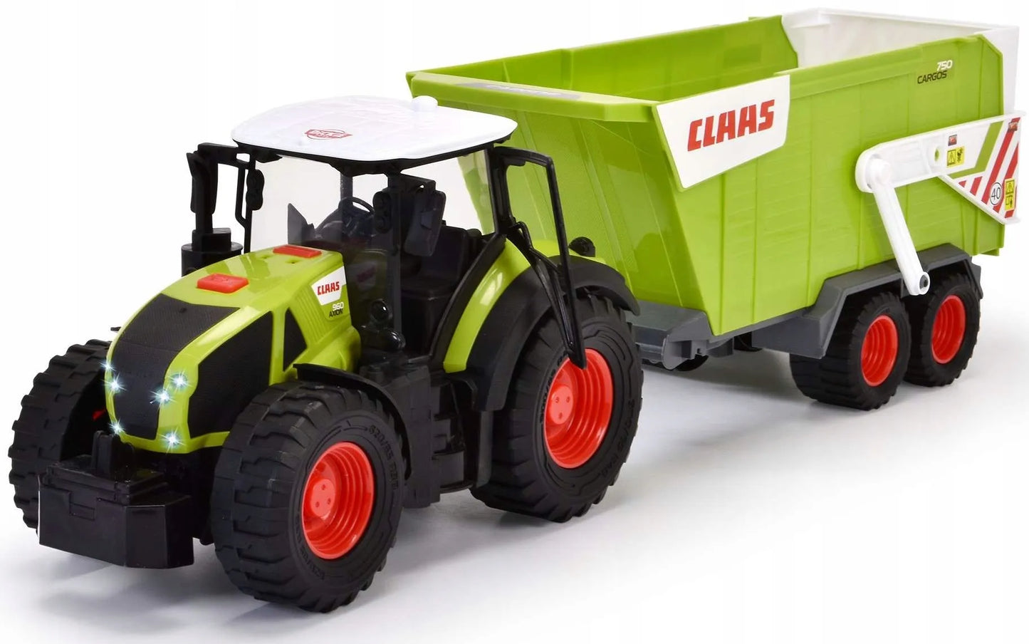 Didelis interaktyvus traktorius su priekaba Claas su šviesos ir garso efektais 64 cm