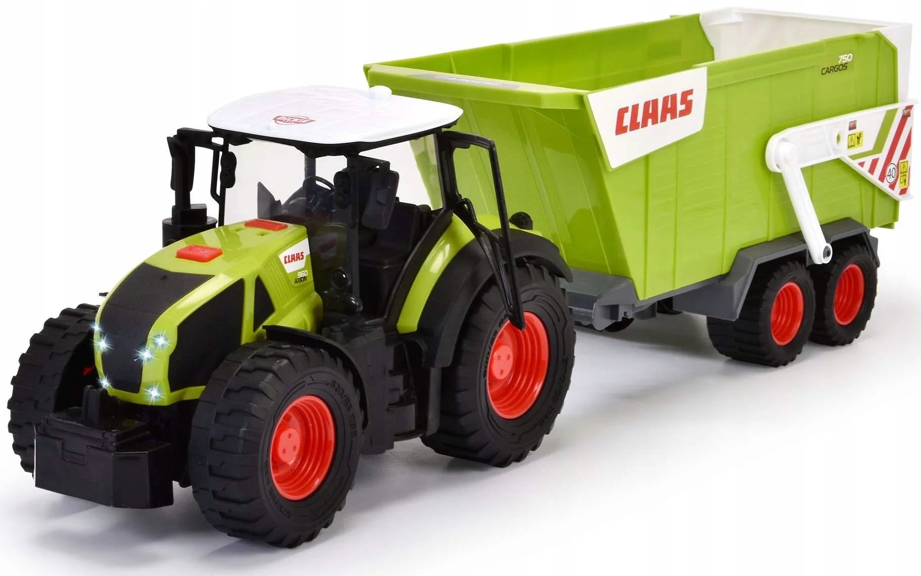 Didelis interaktyvus traktorius su priekaba Claas su šviesos ir garso efektais 64 cm
