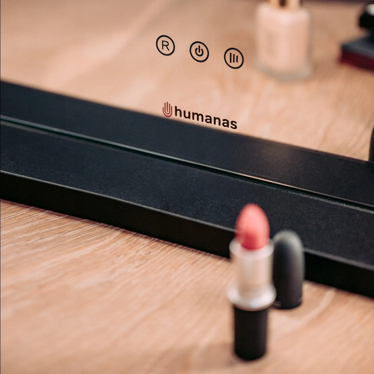 Didelis juodas kosmetinis veidrodis „Humanas HS-HM02“ su LED apšvietimu
