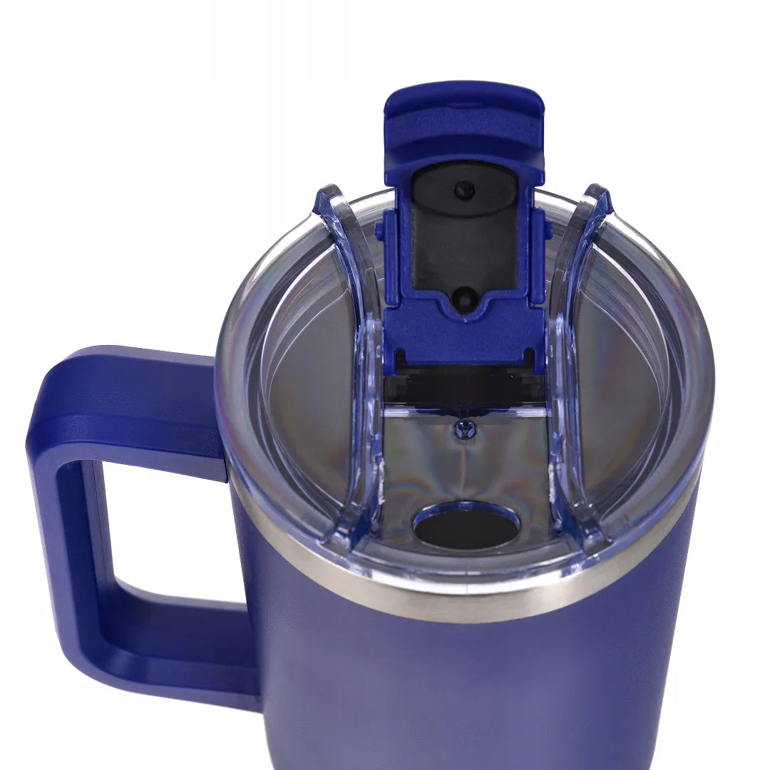 Didelis plieninis termopuodelis su šiaudeliu Majestic Sport Uno, tamsiai mėlynas, 1200 ml
