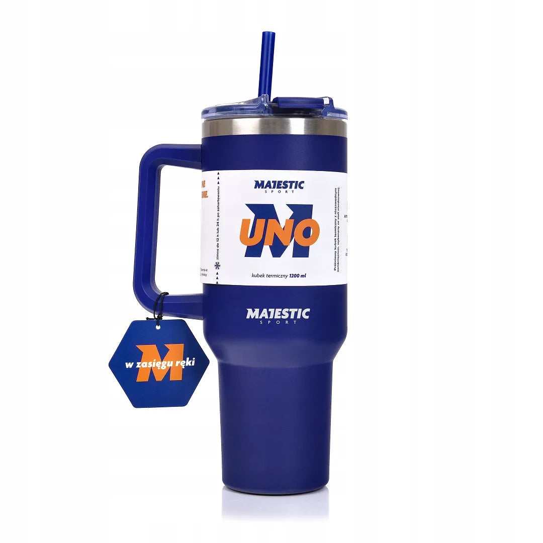 Didelis plieninis termopuodelis su šiaudeliu Majestic Sport Uno, tamsiai mėlynas, 1200 ml