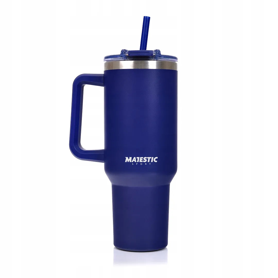 Didelis plieninis termopuodelis su šiaudeliu Majestic Sport Uno, tamsiai mėlynas, 1200 ml