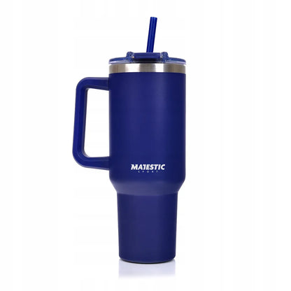 Didelis plieninis termopuodelis su šiaudeliu Majestic Sport Uno, tamsiai mėlynas, 1200 ml