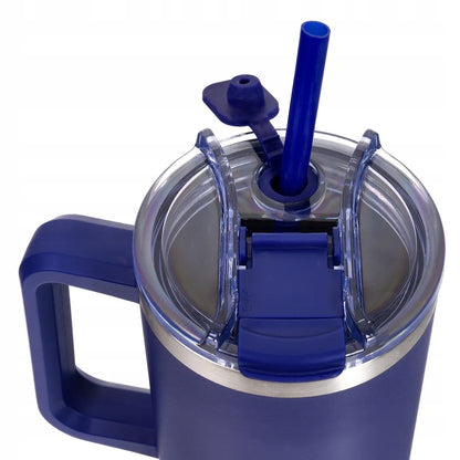 Didelis plieninis termopuodelis su šiaudeliu Majestic Sport Uno, tamsiai mėlynas, 1200 ml
