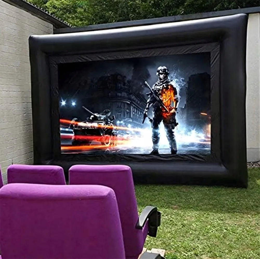 Didelis pripučiamas kino projektoriaus ekranas su orapūte
