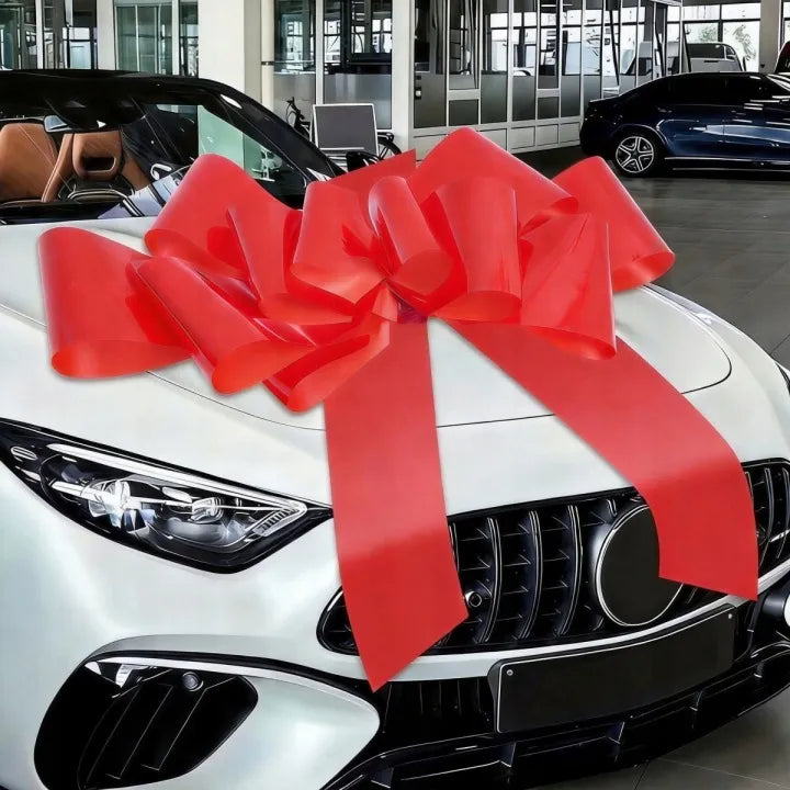 Didelis raudonas satininis dovanų kaspinas automobiliui, 76 cm