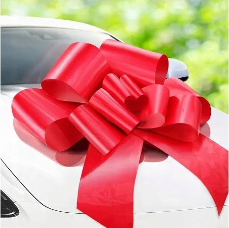 Didelis raudonas satininis dovanų kaspinas automobiliui, 76 cm