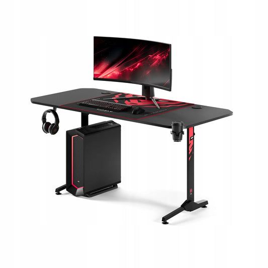 Didelis žaidimų stalas DIABLO X-MATE 1600, 160 cm, juodas, su laikikliais ir pelės kilimėliu
