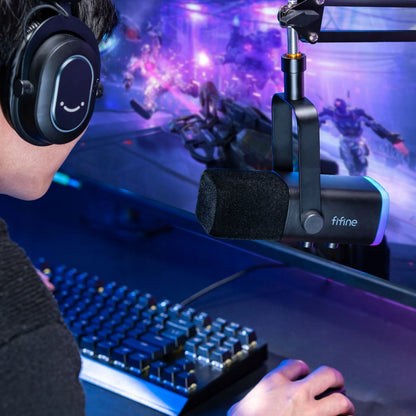 Dinaminis studijinis mikrofonas Fifine AM8T USB/XLR RGB PnP su laikikliu