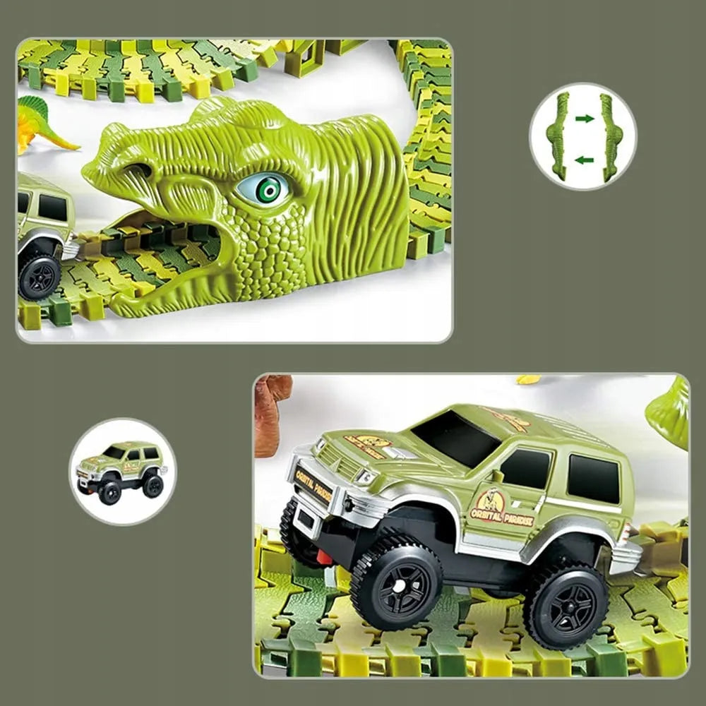 Dinozaurų parko lenktynių trasa „Magic Track“ su automobiliu, konstruktoriaus rinkinys, 270 dalių