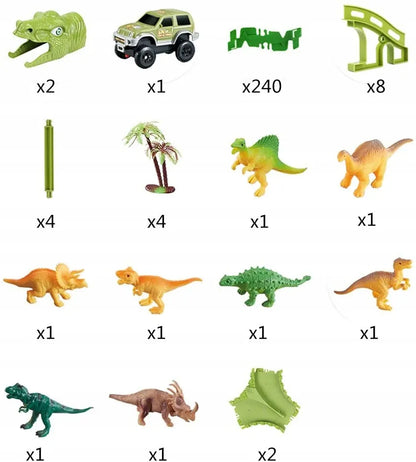 Dinozaurų parko lenktynių trasa „Magic Track“ su automobiliu, konstruktoriaus rinkinys, 270 dalių
