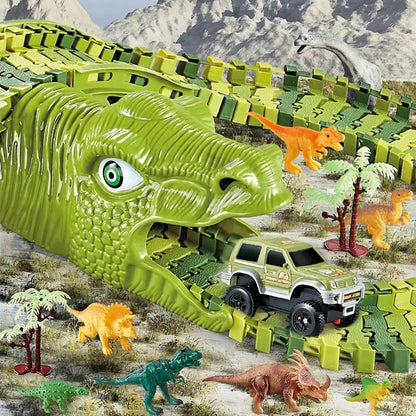 Dinozaurų parko lenktynių trasa „Magic Track“ su automobiliu, konstruktoriaus rinkinys, 270 dalių