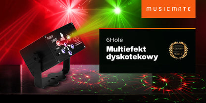 Diskotekinis lazerinis projektorius „MusicMate 6Hole“ su LED ir stroboskopo efektais