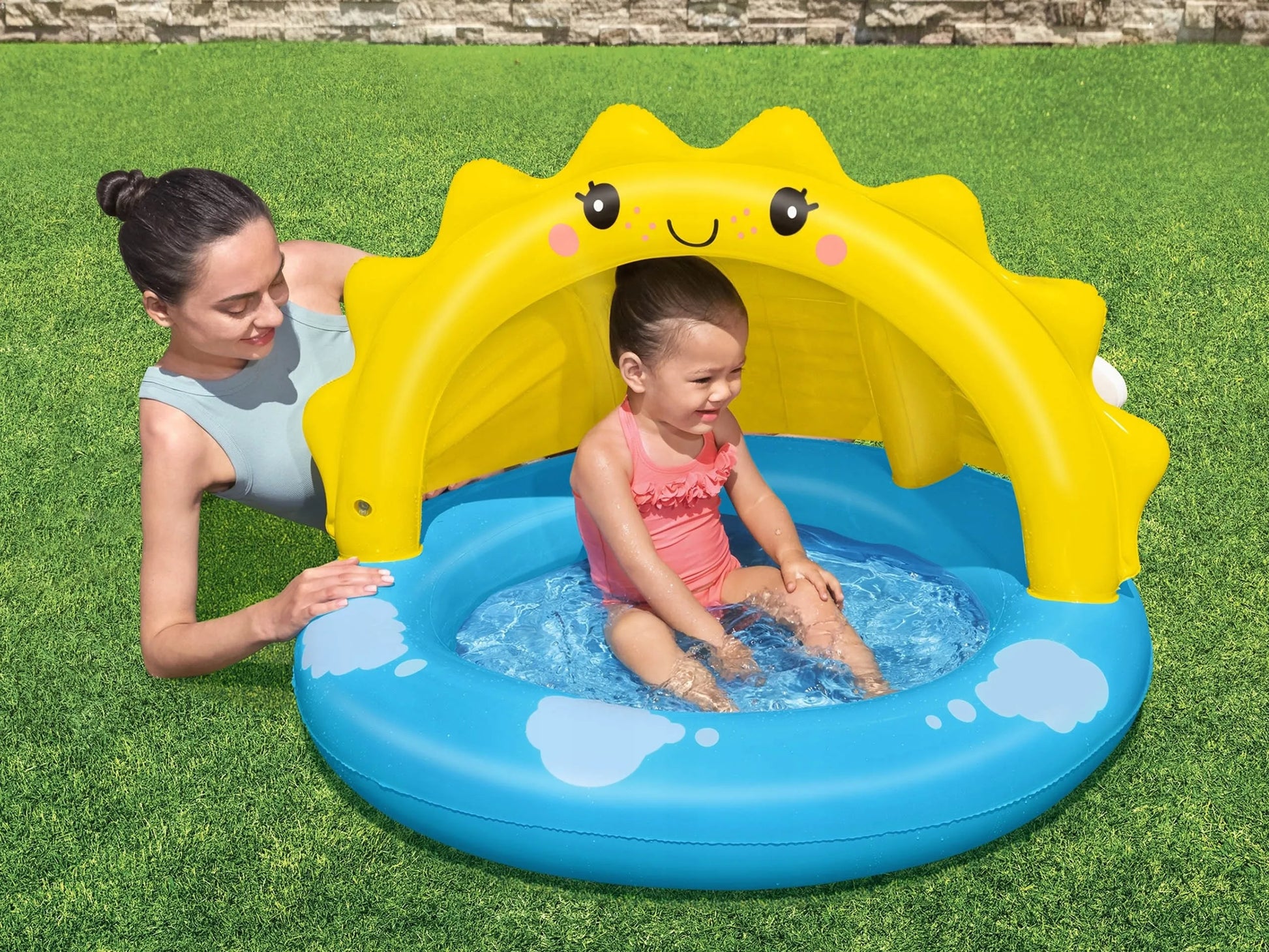 Pripučiamas baseinas vaikams Bestway su skėčiu nuo saulės, minkštu dugnu, 101 cm
