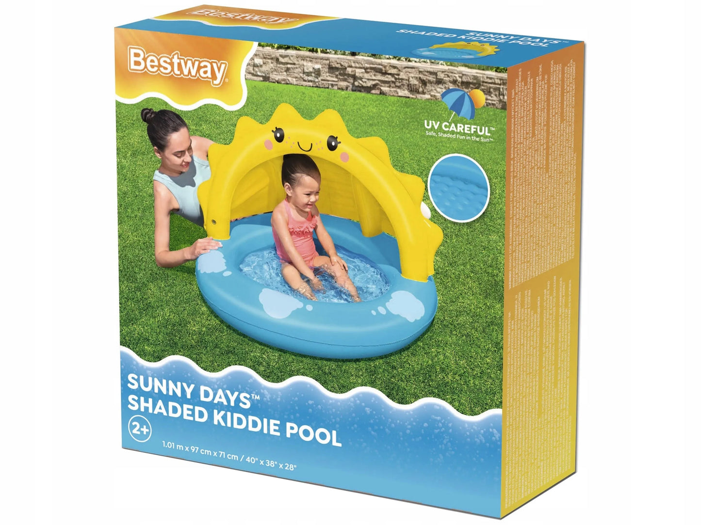 Pripučiamas baseinas vaikams Bestway su skėčiu nuo saulės, minkštu dugnu, 101 cm
