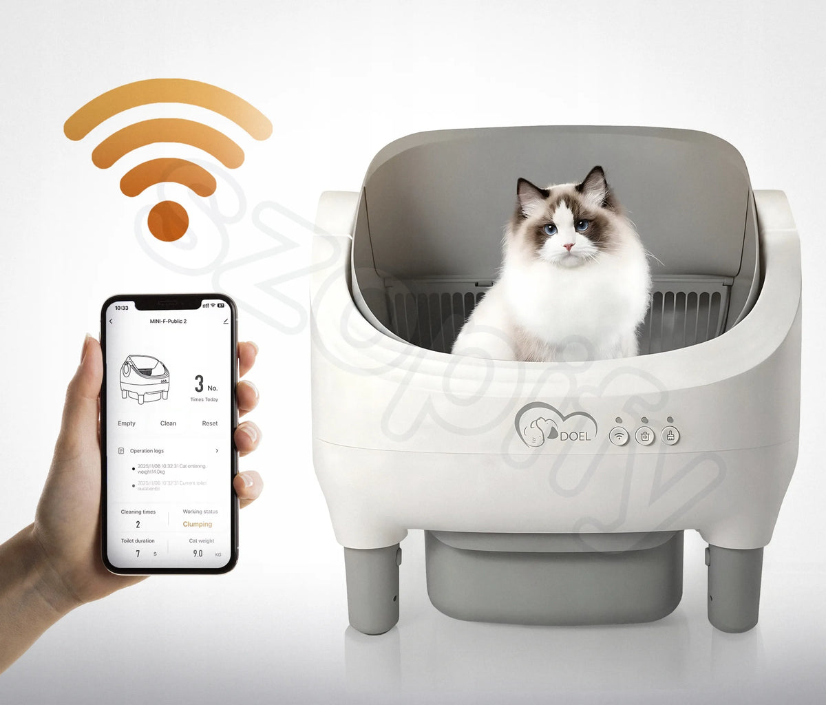DOEL 76L automatinė savaime išsivalanti atvira kačių kraiko dėžė su „Wi-Fi“ ir programėle