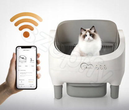 DOEL 76L automatinė savaime išsivalanti atvira kačių kraiko dėžė su „Wi-Fi“ ir programėle