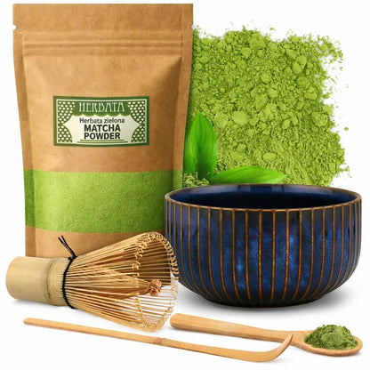 Dovanų rinkinys tradicinė Matcha 100g, priedai: Chasen, Chashaku, šaukštelis