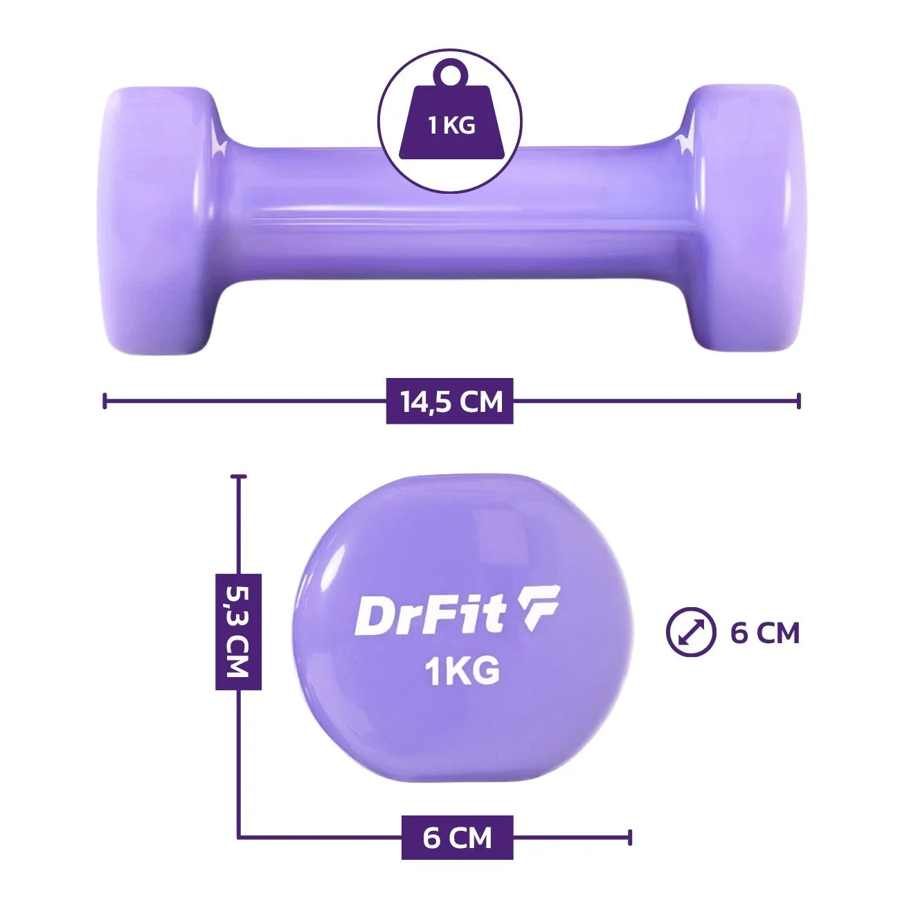 DrFit 6 hanteli rinkinys su stovu, 6 kg (2x 0,5 kg, 2x 1 kg, 2x 1,5 kg)