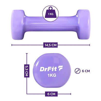 DrFit 6 hanteli rinkinys su stovu, 6 kg (2x 0,5 kg, 2x 1 kg, 2x 1,5 kg)