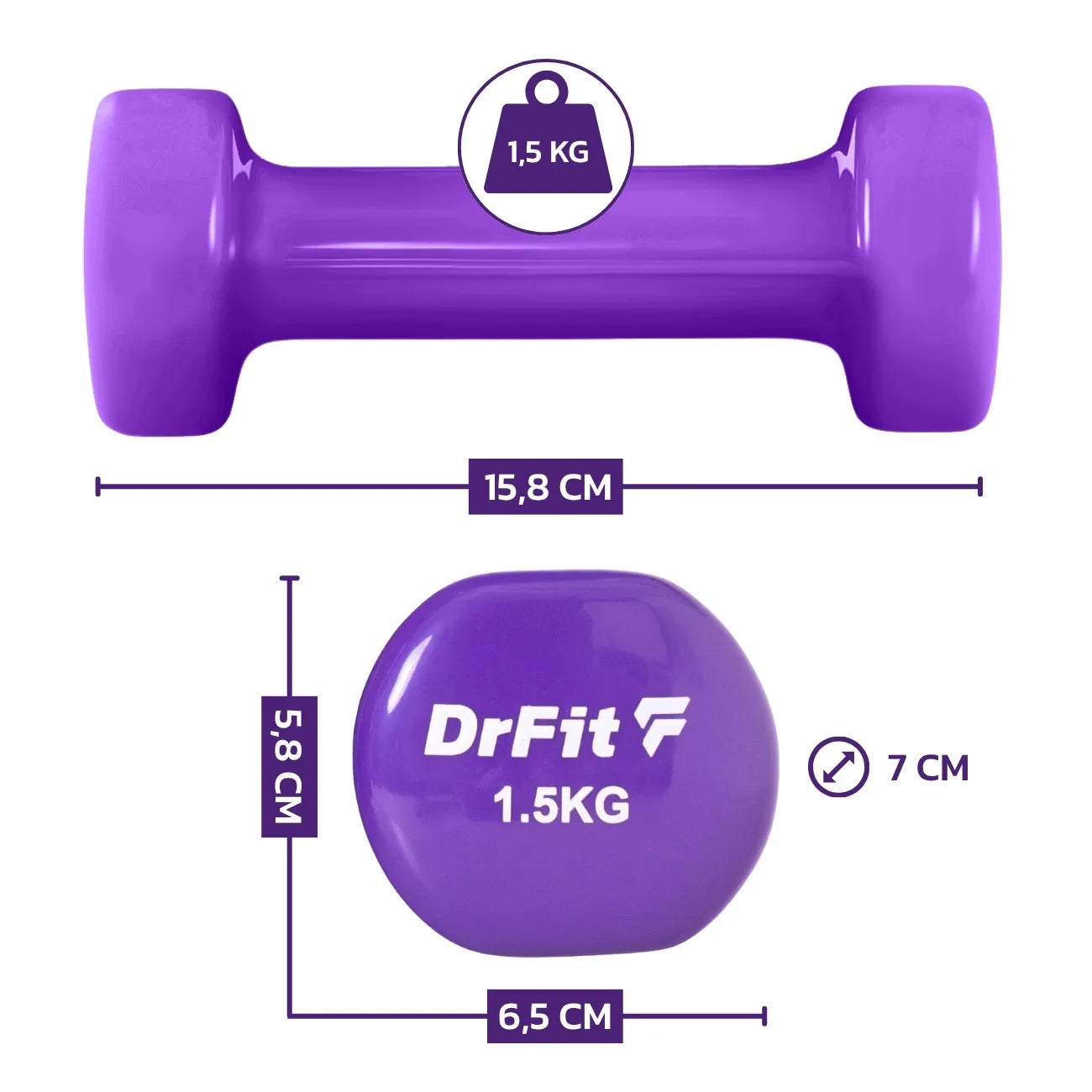 DrFit 6 hanteli rinkinys su stovu, 6 kg (2x 0,5 kg, 2x 1 kg, 2x 1,5 kg)