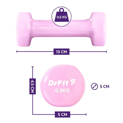 DrFit 6 hanteli rinkinys su stovu, 6 kg (2x 0,5 kg, 2x 1 kg, 2x 1,5 kg)