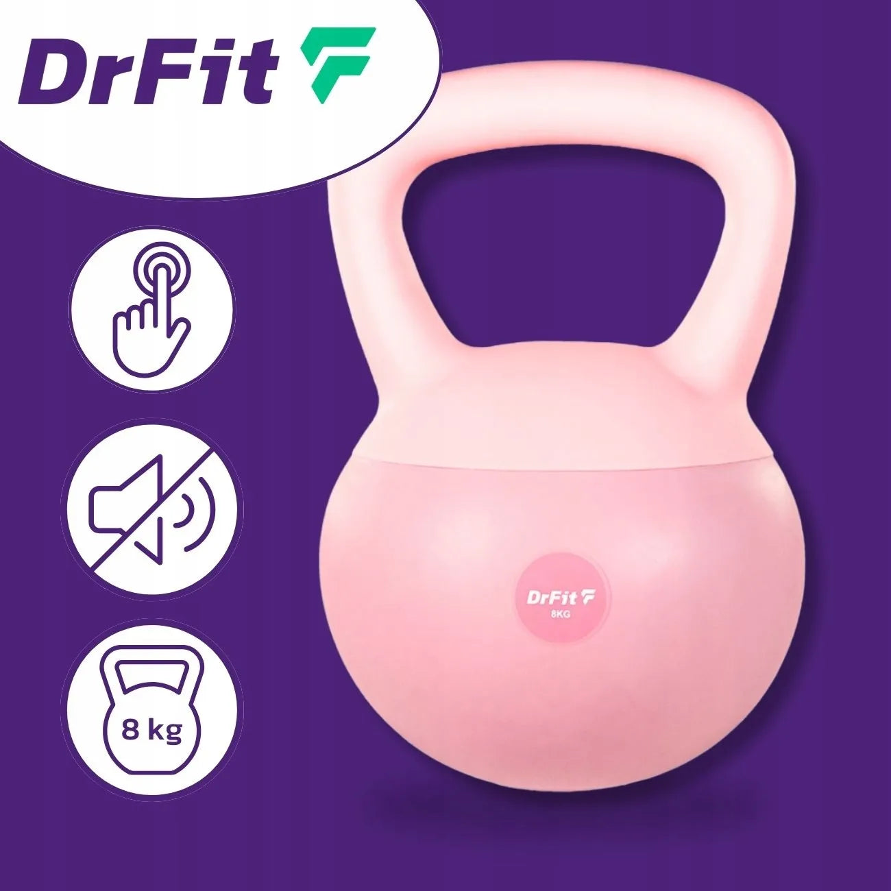 DrFit 8 kg rožinis vinilinis kettlebell svarmuo treniruotėms