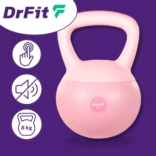 DrFit 8 kg rožinis vinilinis kettlebell svarmuo treniruotėms