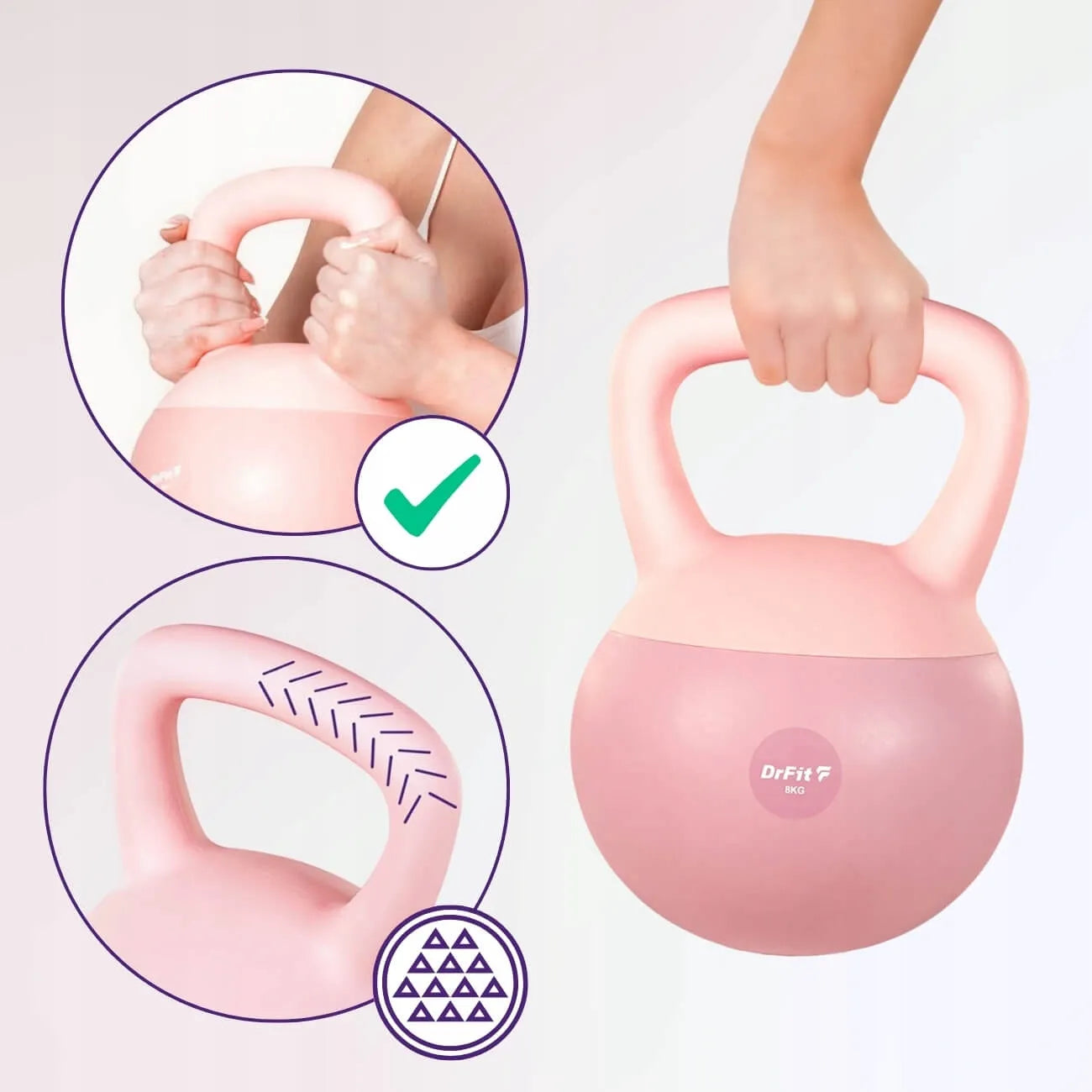 DrFit 8 kg rožinis vinilinis kettlebell svarmuo treniruotėms