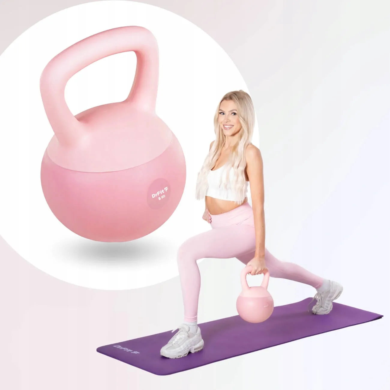 DrFit 8 kg rožinis vinilinis kettlebell svarmuo treniruotėms