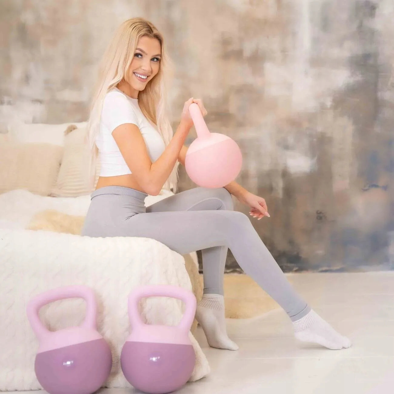 DrFit 8 kg rožinis vinilinis kettlebell svarmuo treniruotėms