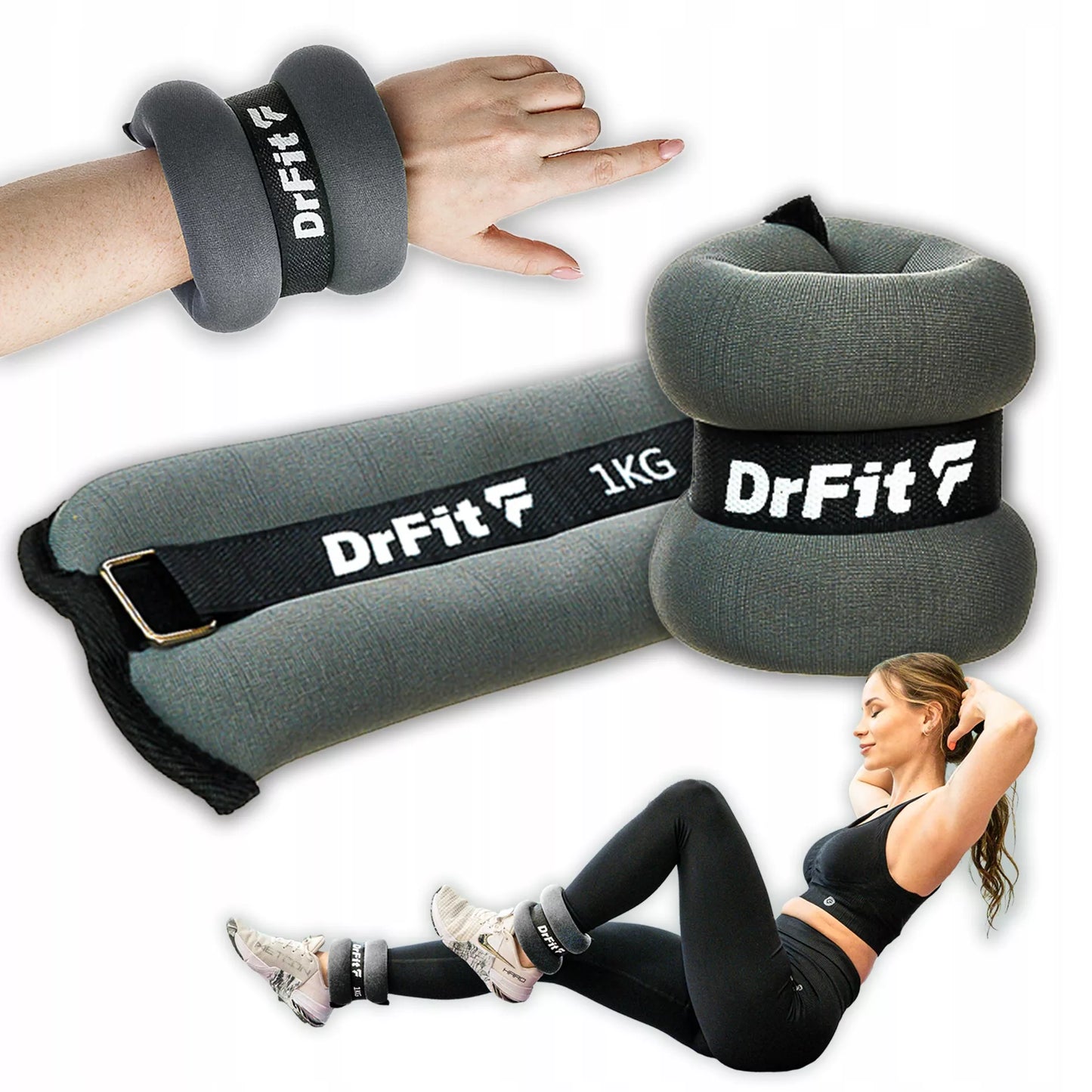 DrFit čiurnų ir riešų svarmenys mankštai bei bėgimui, rinkinys 2x1 kg